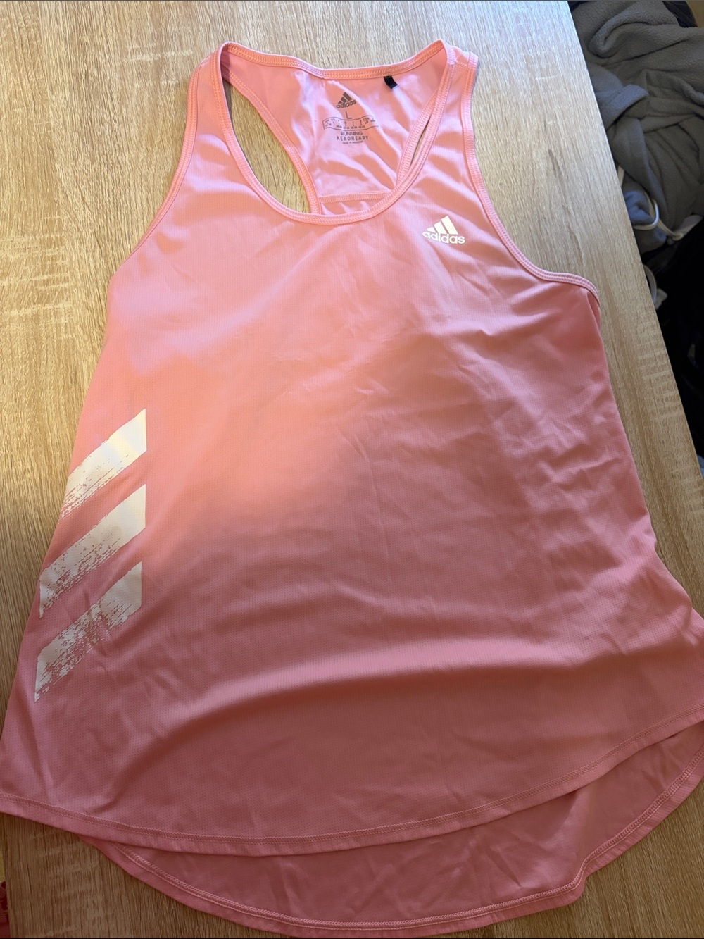 adidas Pink Racerback Swim Tank Top with White Stripe Detail